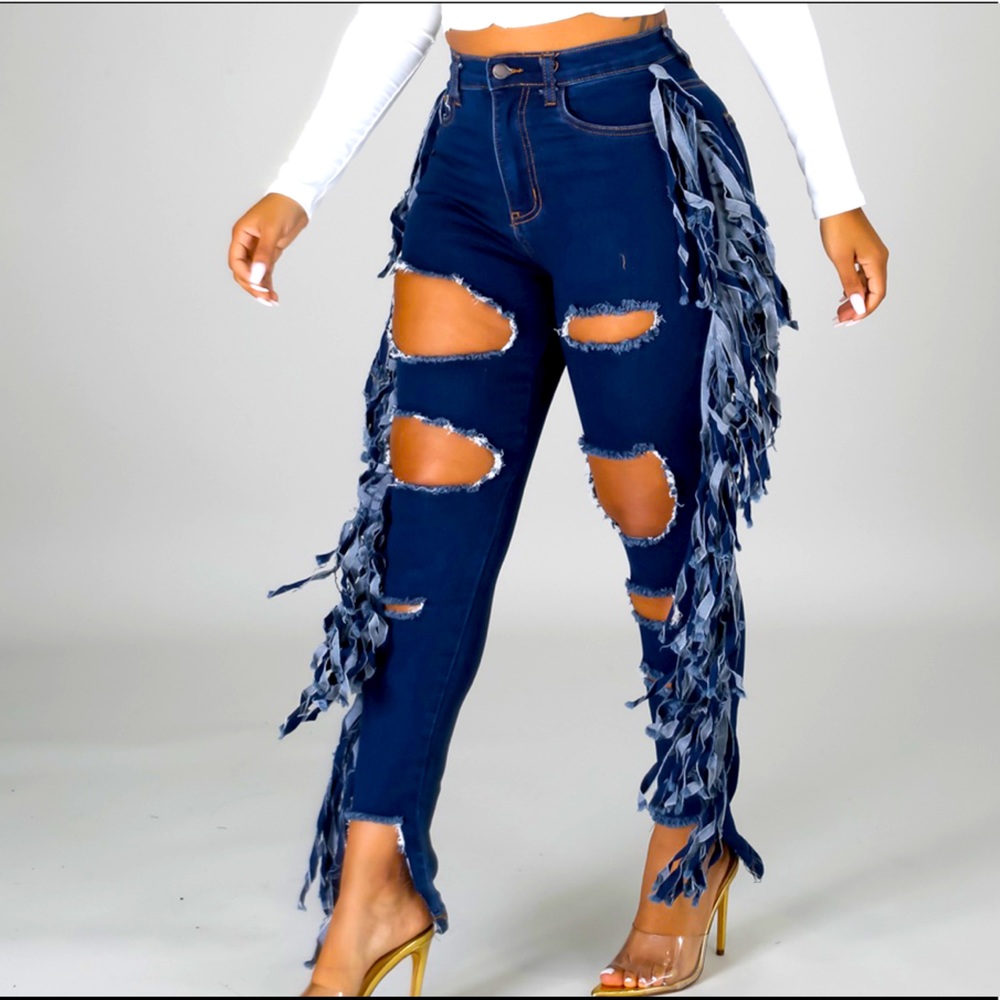 STRETCHY FRINGE JEANS